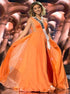 A Line Deep V Neck Sweep Train Orange Chiffon Prom Dress with Slit LBQ3335